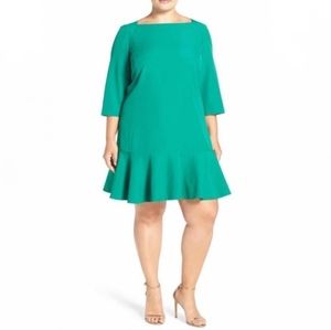 Eliza J 3/4 Sleeve Green Flounce Dress 18W